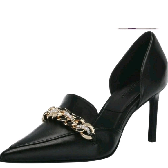 KARL LAGERFELD New Women's Shivani Pointed Toe Gold Chain Pearl Accent Pumps 8 - Picture 1 of 9